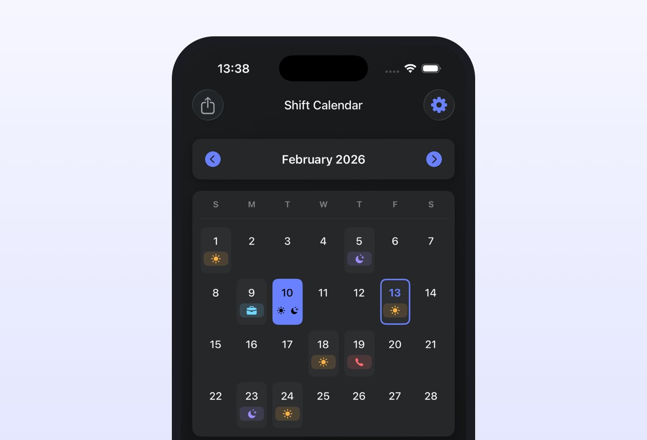 Nursly shift calendar on iPhone with day, night and on-call shifts